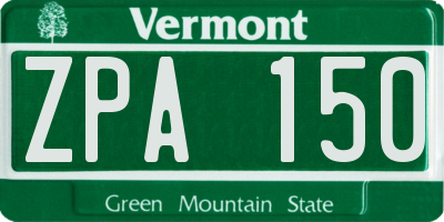 VT license plate ZPA150