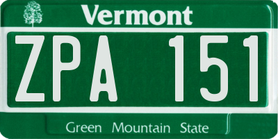 VT license plate ZPA151