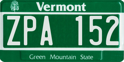 VT license plate ZPA152