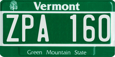 VT license plate ZPA160