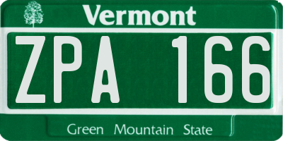 VT license plate ZPA166