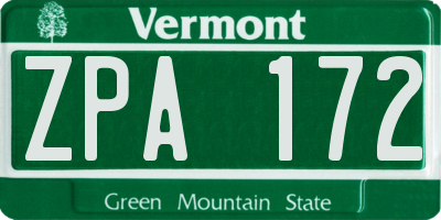 VT license plate ZPA172