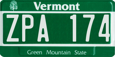 VT license plate ZPA174