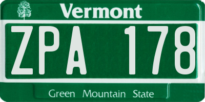VT license plate ZPA178