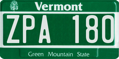VT license plate ZPA180