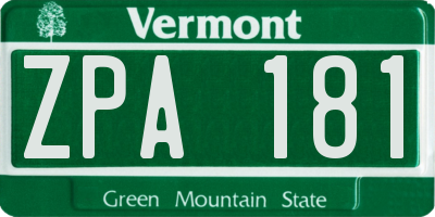 VT license plate ZPA181