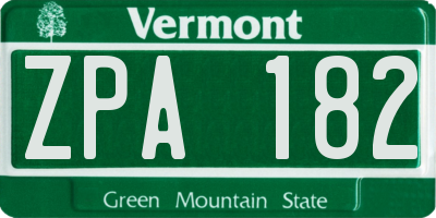VT license plate ZPA182