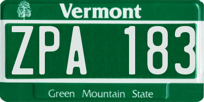 VT license plate ZPA183