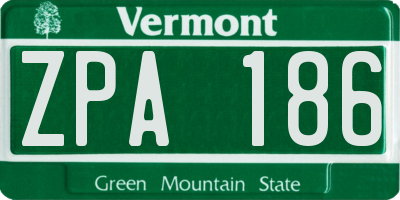 VT license plate ZPA186
