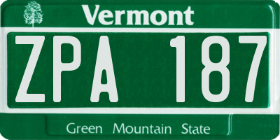 VT license plate ZPA187