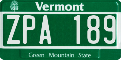 VT license plate ZPA189