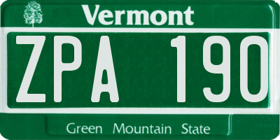 VT license plate ZPA190