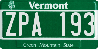VT license plate ZPA193