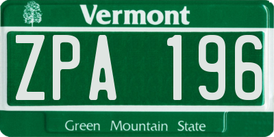 VT license plate ZPA196