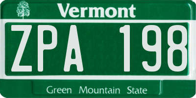 VT license plate ZPA198