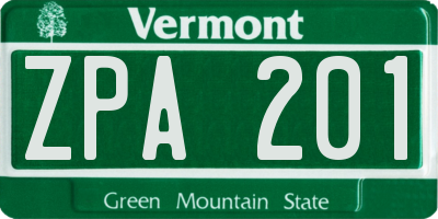 VT license plate ZPA201
