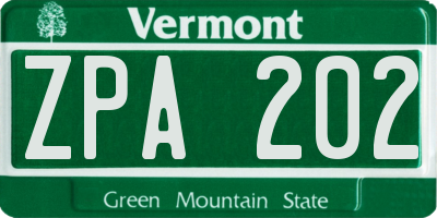 VT license plate ZPA202