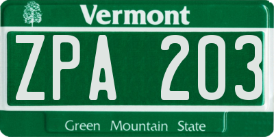 VT license plate ZPA203