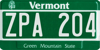 VT license plate ZPA204