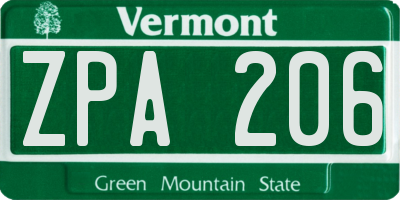 VT license plate ZPA206