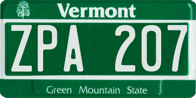 VT license plate ZPA207
