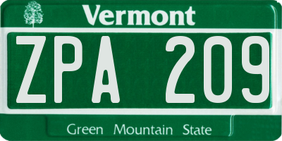 VT license plate ZPA209