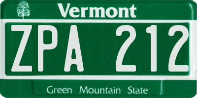 VT license plate ZPA212