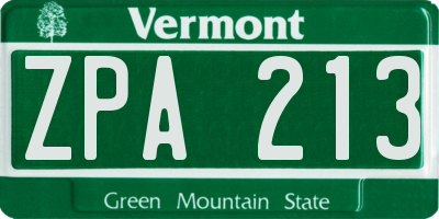 VT license plate ZPA213