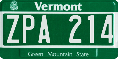 VT license plate ZPA214