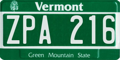 VT license plate ZPA216
