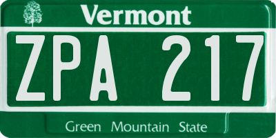 VT license plate ZPA217