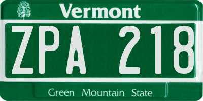 VT license plate ZPA218