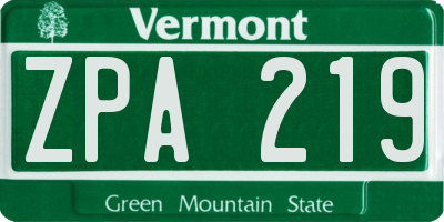 VT license plate ZPA219