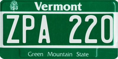 VT license plate ZPA220