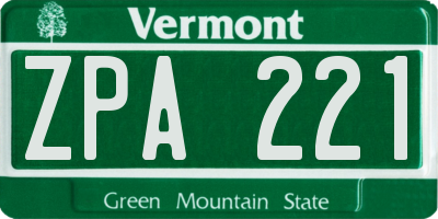 VT license plate ZPA221