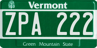 VT license plate ZPA222