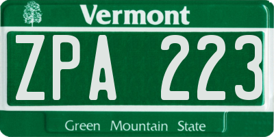 VT license plate ZPA223