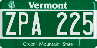 VT license plate ZPA225