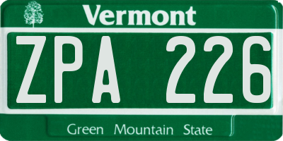 VT license plate ZPA226