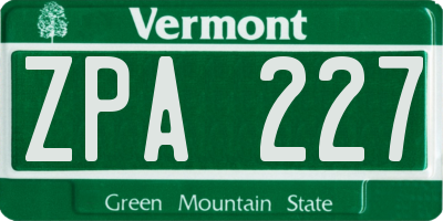 VT license plate ZPA227
