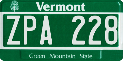 VT license plate ZPA228
