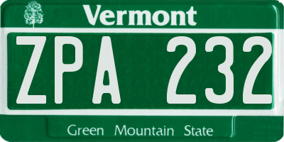 VT license plate ZPA232