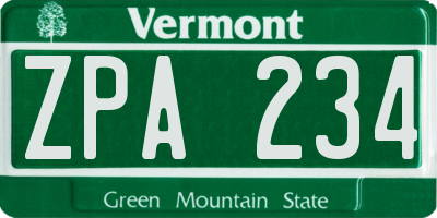 VT license plate ZPA234