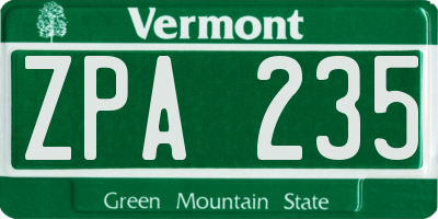 VT license plate ZPA235