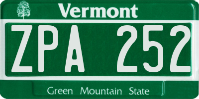 VT license plate ZPA252
