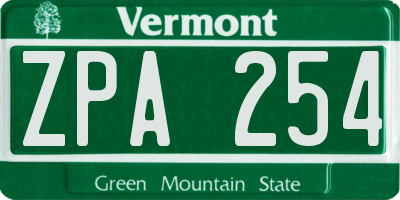 VT license plate ZPA254