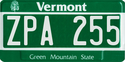 VT license plate ZPA255