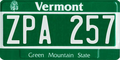 VT license plate ZPA257
