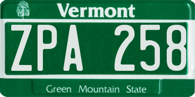 VT license plate ZPA258