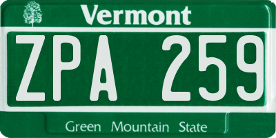 VT license plate ZPA259